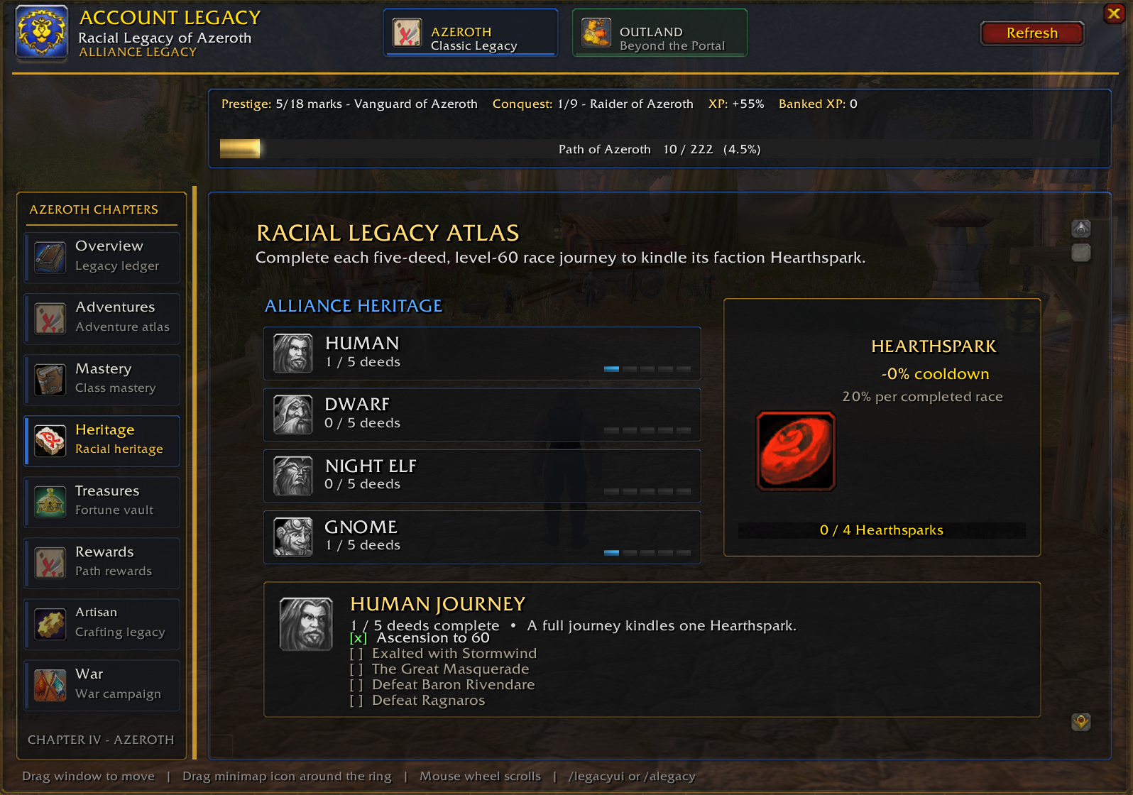 Alliance Racial Legacy Atlas and Hearthspark progress