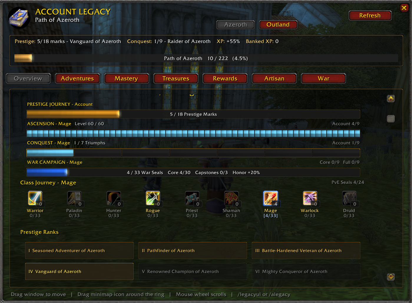 Account Legacy overview interface
