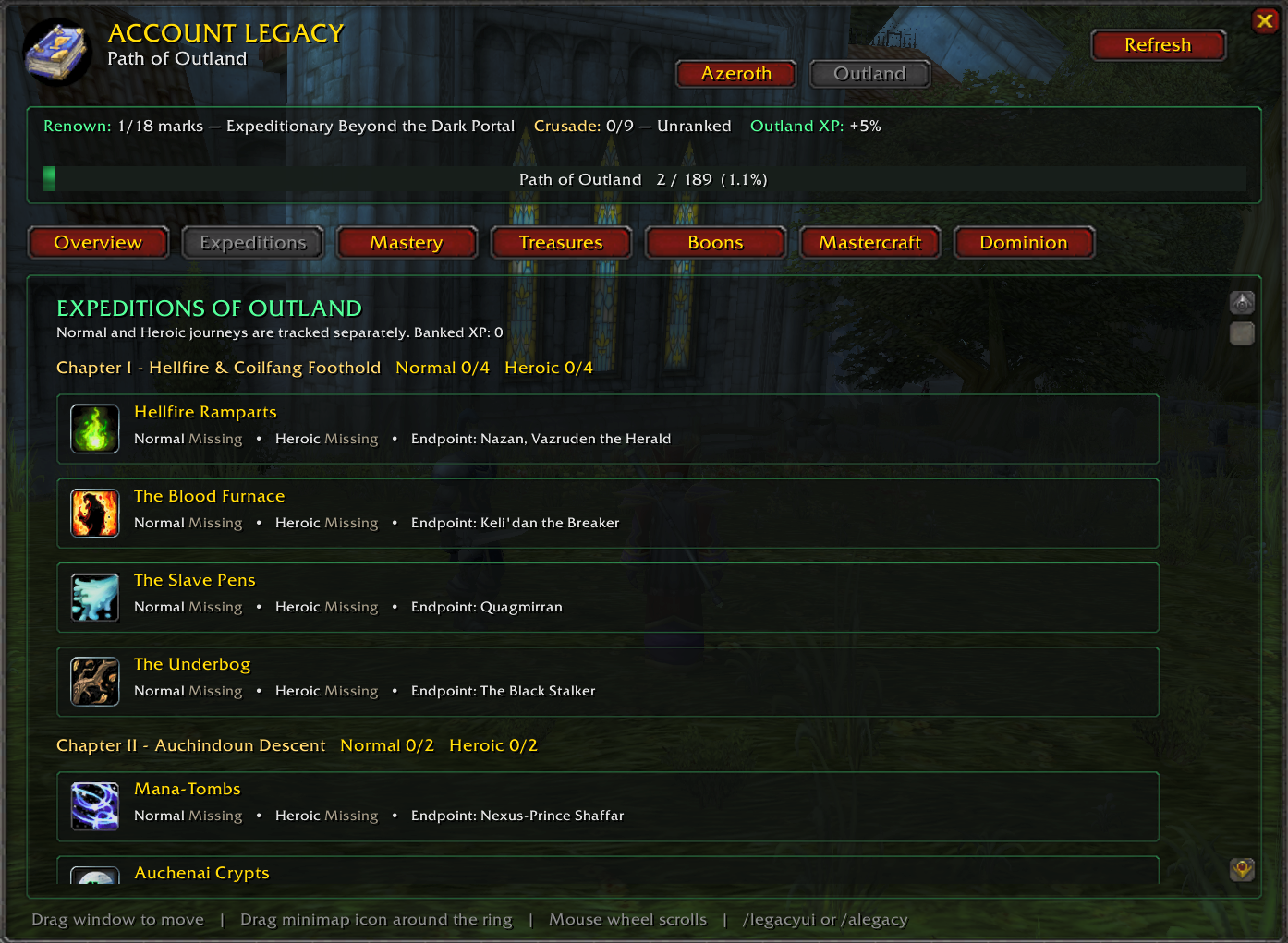 Account Legacy objectives interface