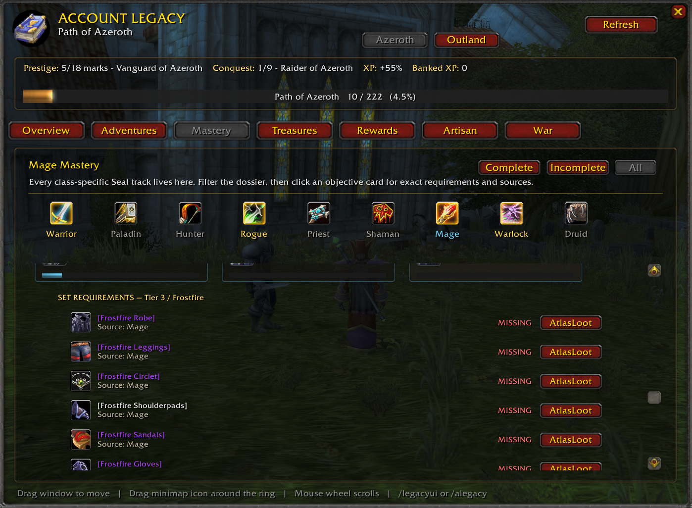 Account Legacy rewards interface